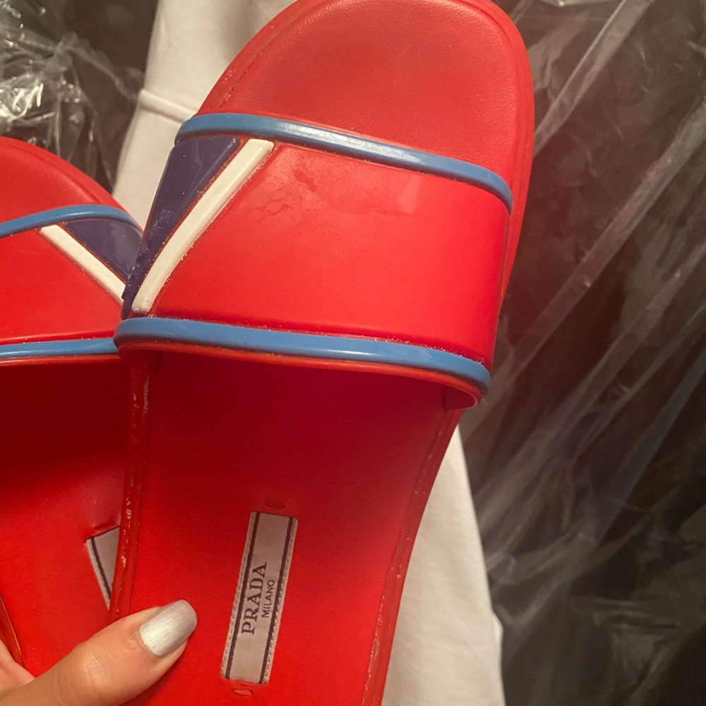 Bright Red Prada Beach Slides